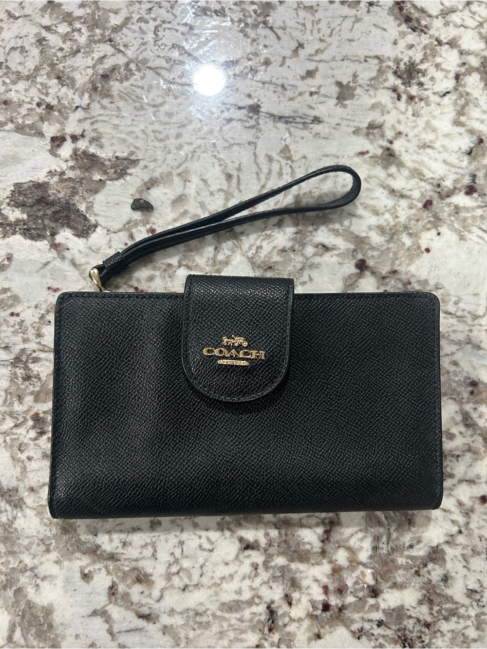Coach Women's Black Crossgrain Leather Tech Phone Wallet/Wristlet-C2869-Like New